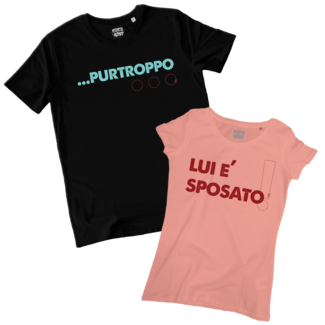 T-SHIRT COPPIA - LUI E' SPOSATO black + rose-clay